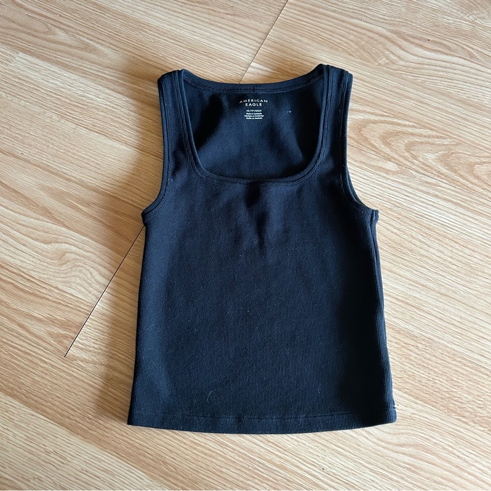 American Eagle Black Square Neck Ribbed Tank Top XS
